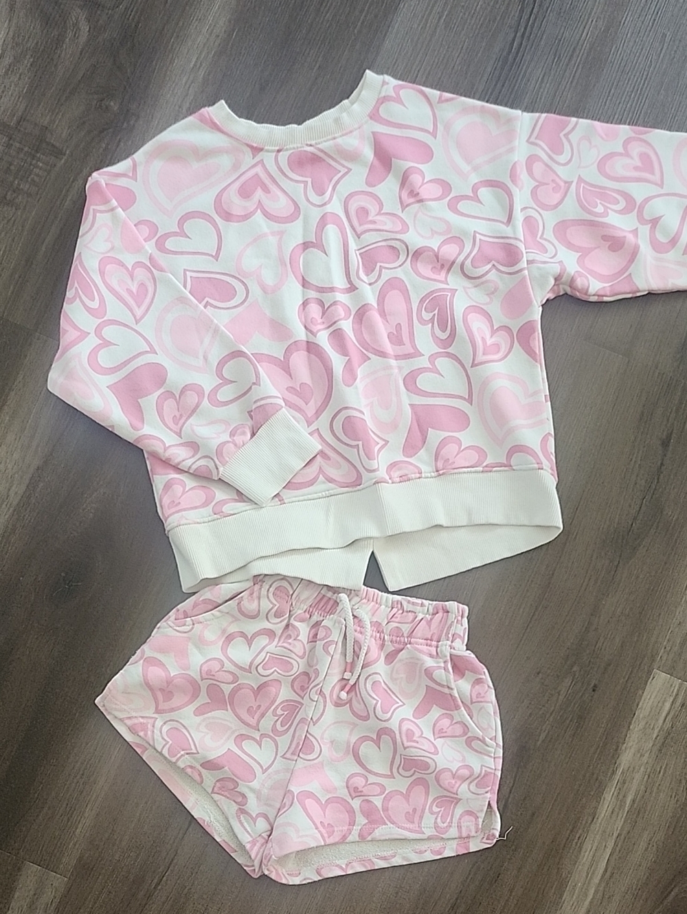 Zara Kids Pink Heart Print Sweatshirt Shorts Set - Soft Short & Top
